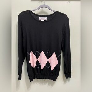 Passports Women’s Black Pink Argyle Sweater Size L